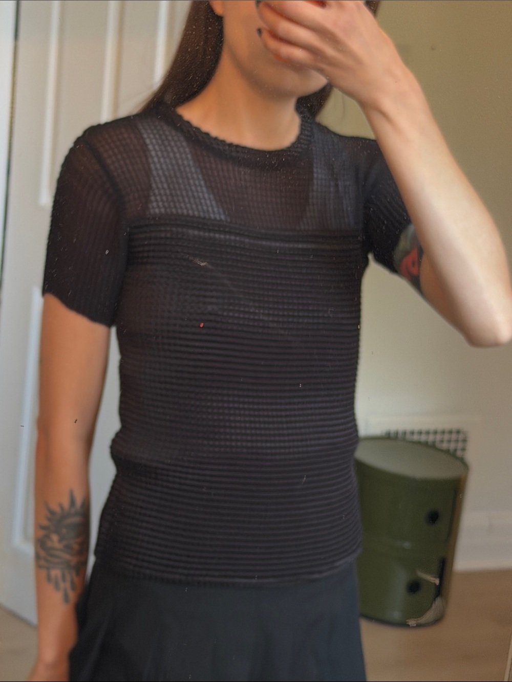 Black Pleated Short Sleeve Top